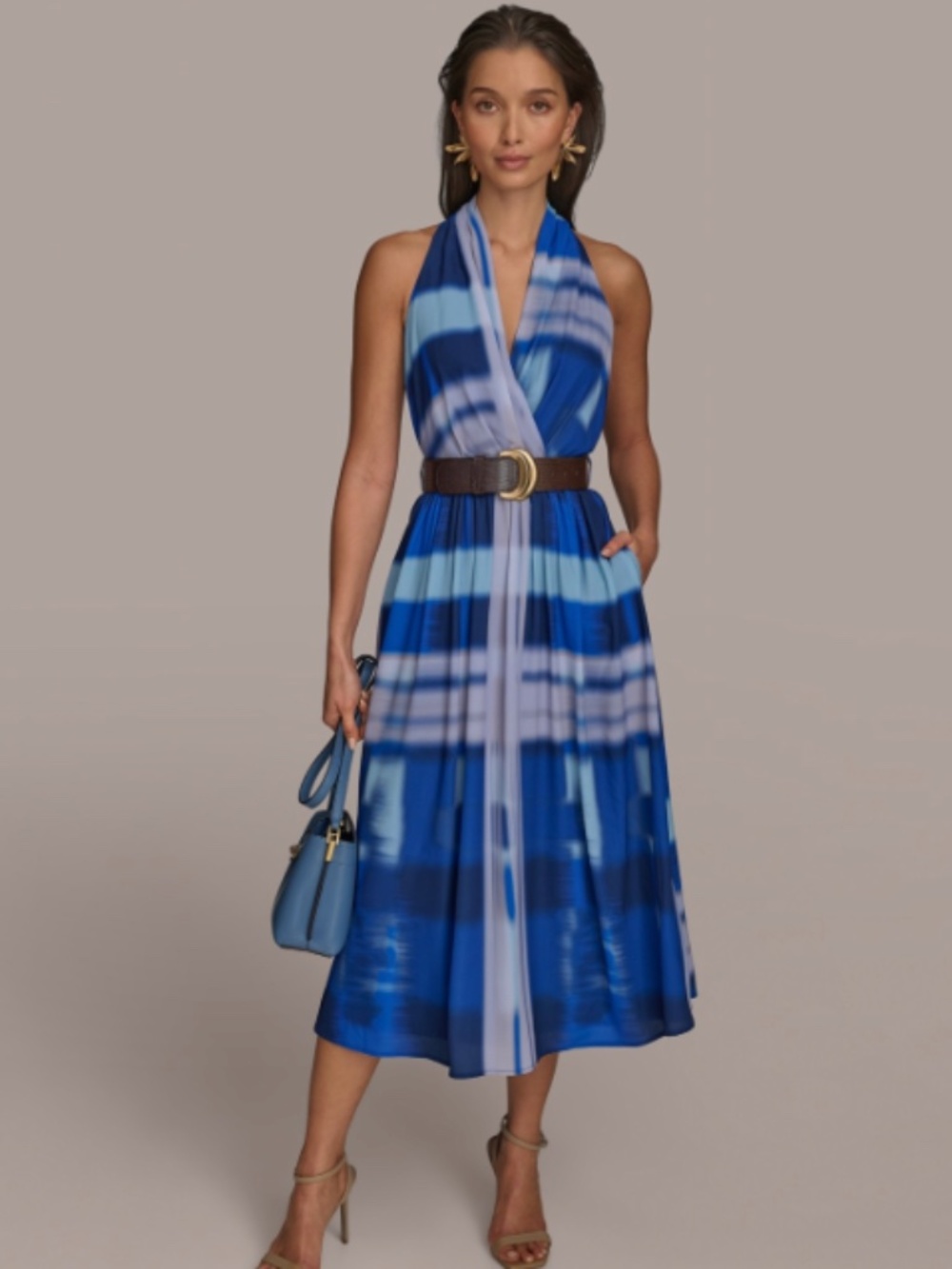 Donna Karan New York Women's Printed Belted a-Line Dress - Blueberry Multi